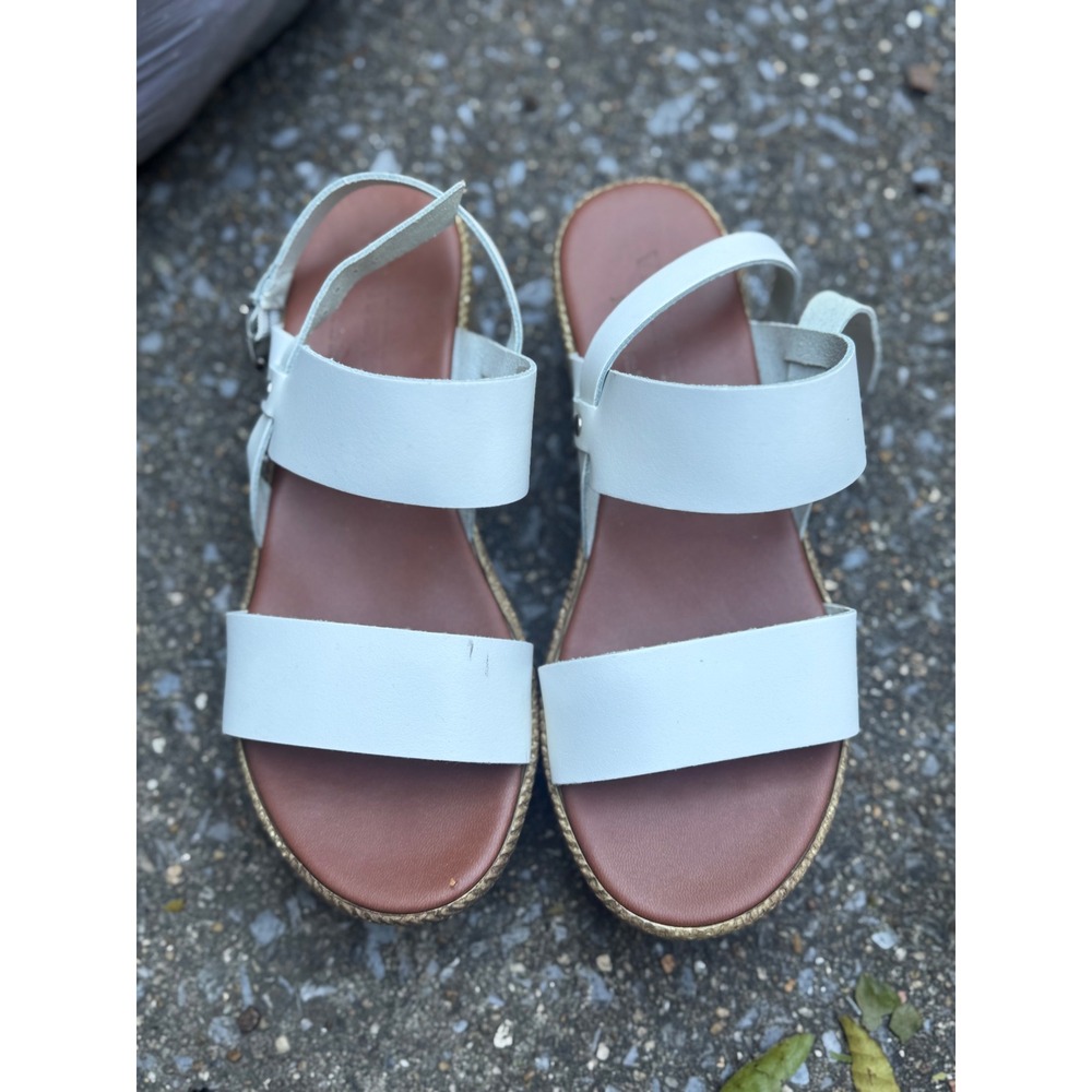 Via Veneto White Leather Platform Sandals Made in Italy Size 38 Espadrille Wedge